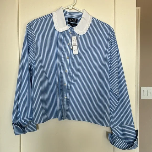 J crew Slight Cropped garçon shirt with pearl buttons in stripe Size 6 NWT - Picture 1 of 10